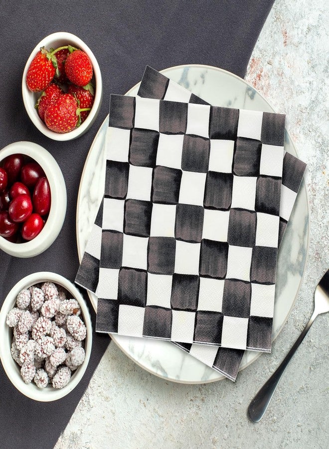 JarThenaAMCS مناديل ورقية من JarThenaAMCS، 100 قطعة، بنقشة مربعات سوداء وبيضاء، بنقشة ألوان مائية، للاستخدام مرة واحدة، مناسبة للغداء والعشاء، ولأعياد الميلاد والعطلات وحفلات سباق السيارات، ولوازم المائدة. - Image 5